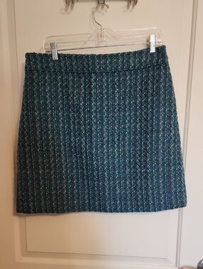 J. Crew Green and Blue Tweed Mini Skirt